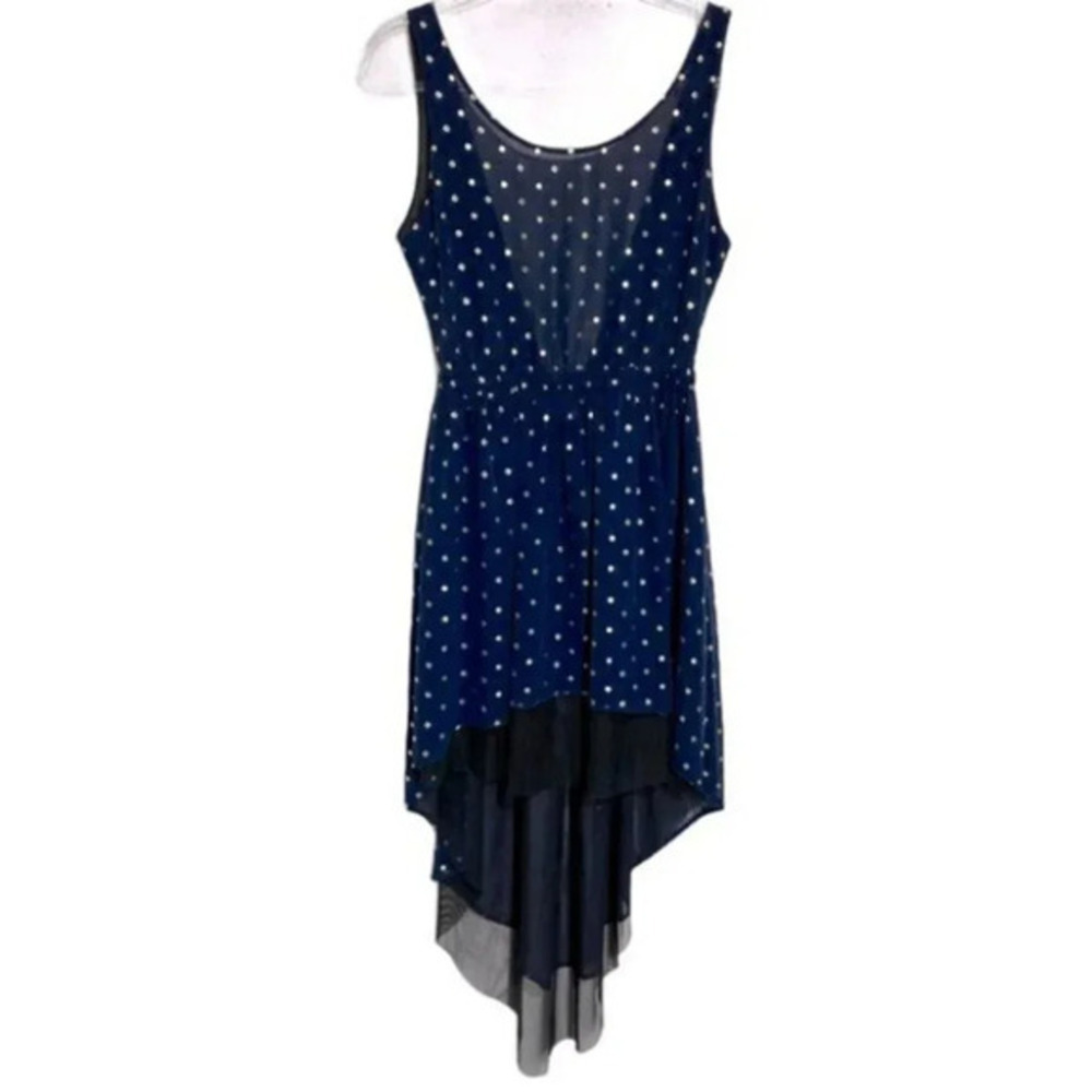 Love Audrey 3+1 S blue‎ hi/low dress with gold dots